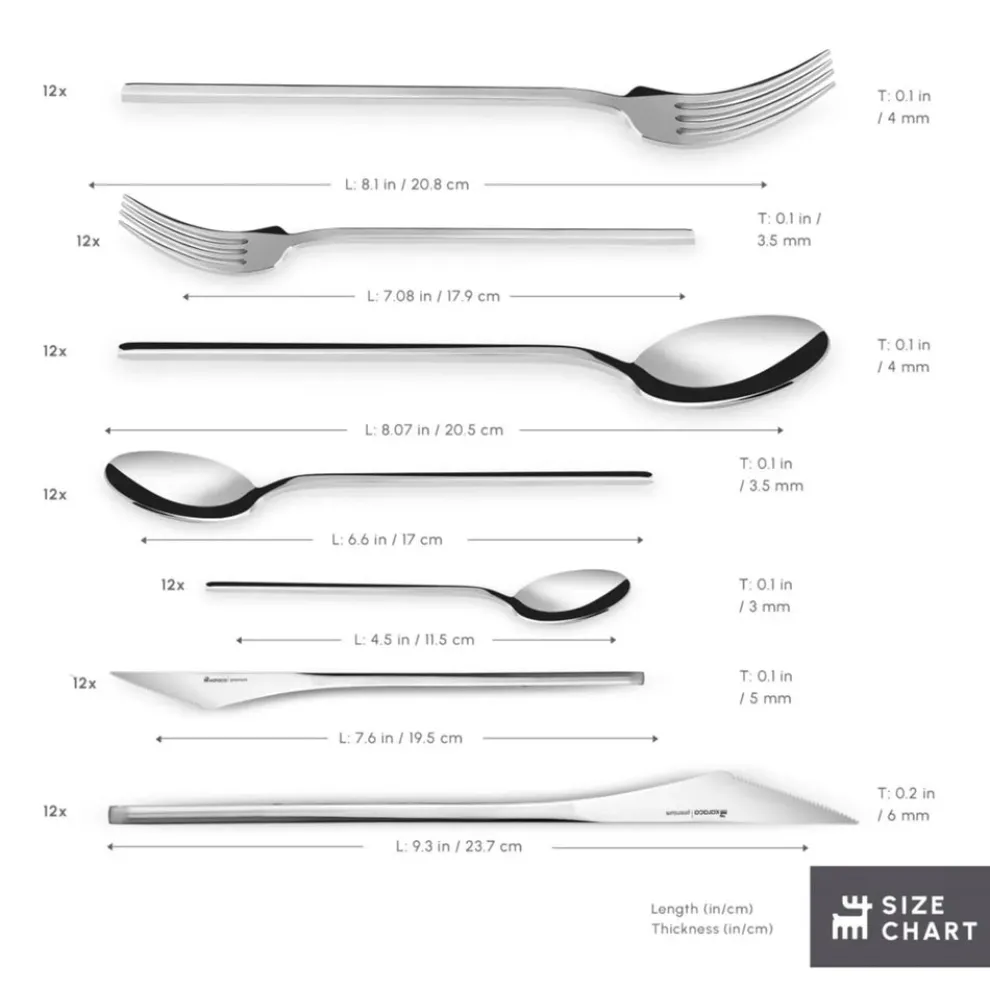 Karaca Look 84-Piece 316+ Stainless Steel Cutlery Set for 12 People, Silver
