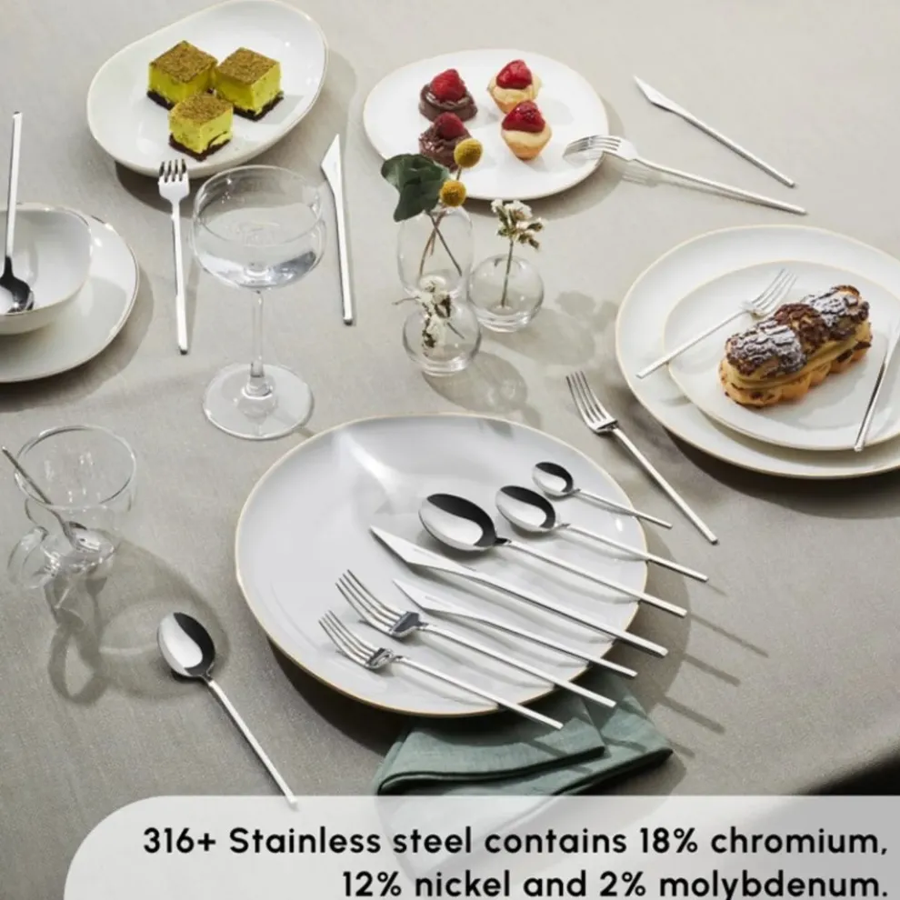 Karaca Look 84-Piece 316+ Stainless Steel Cutlery Set for 12 People, Silver