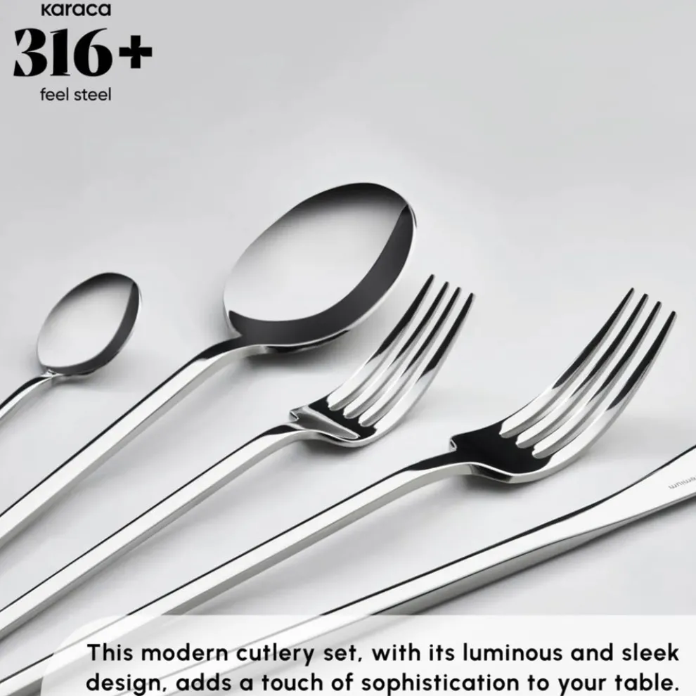 Karaca Look 84-Piece 316+ Stainless Steel Cutlery Set for 12 People, Silver
