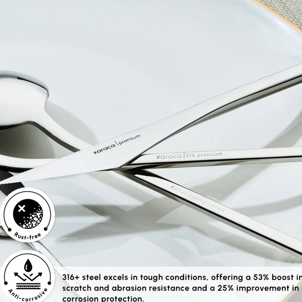 Karaca Look 84-Piece 316+ Stainless Steel Cutlery Set for 12 People, Silver