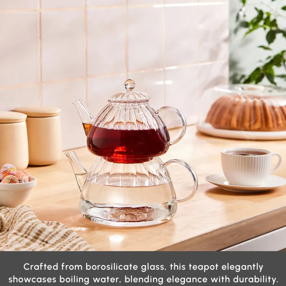 Karaca Lori Borosilicate Glass Teapot Set, Transparent
