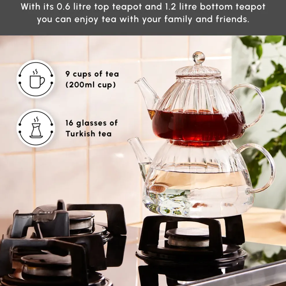 Karaca Lori Borosilicate Glass Teapot Set, Transparent