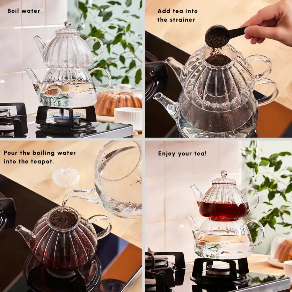 Karaca Lori Borosilicate Glass Teapot Set, Transparent