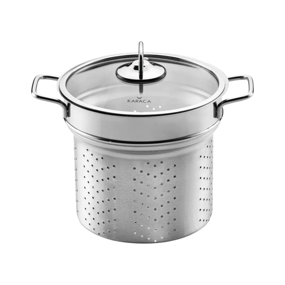 Karaca Love of Kitchen Stainless Steel Induction Spaghetti Stockpot with Lid, 20cm, Silver
