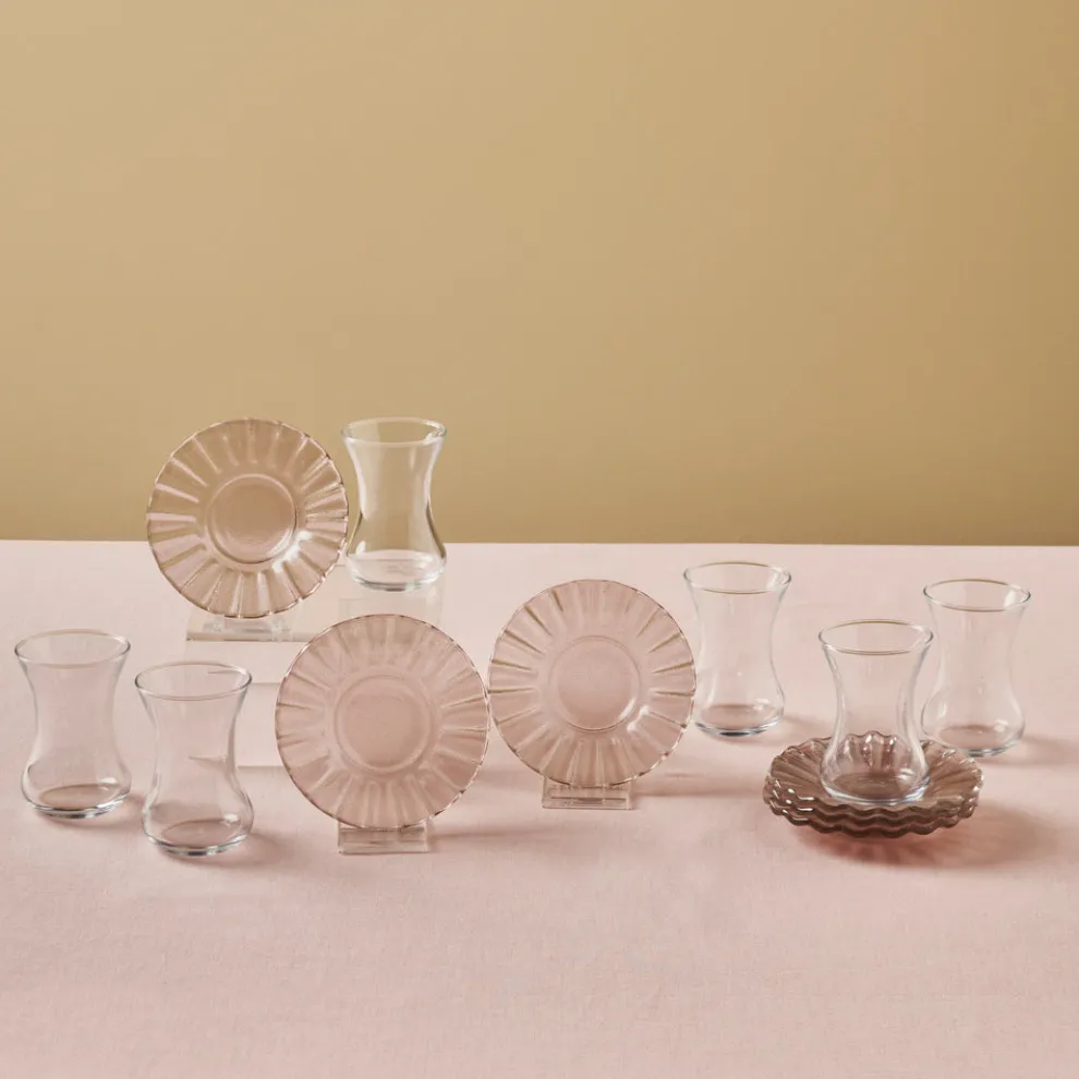 Karaca Luna 12-Piece Turkish Tea Set for 6 People, 130ml, Light Brown