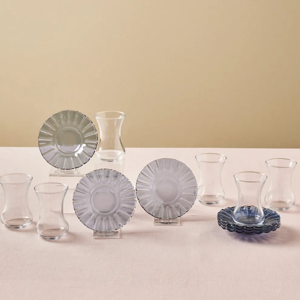 Karaca Luna 12-Piece Turkish Tea Set for 6 People, 130ml, Light Blue