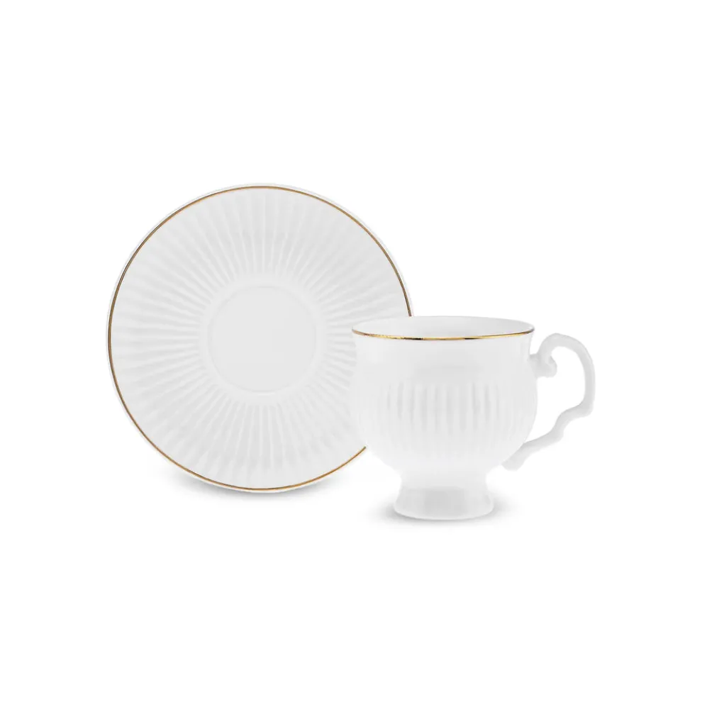 Karaca Malta 12-Piece Bone Espresso Turkish Coffee Cup Set for 6 People, 100ml, White Gold