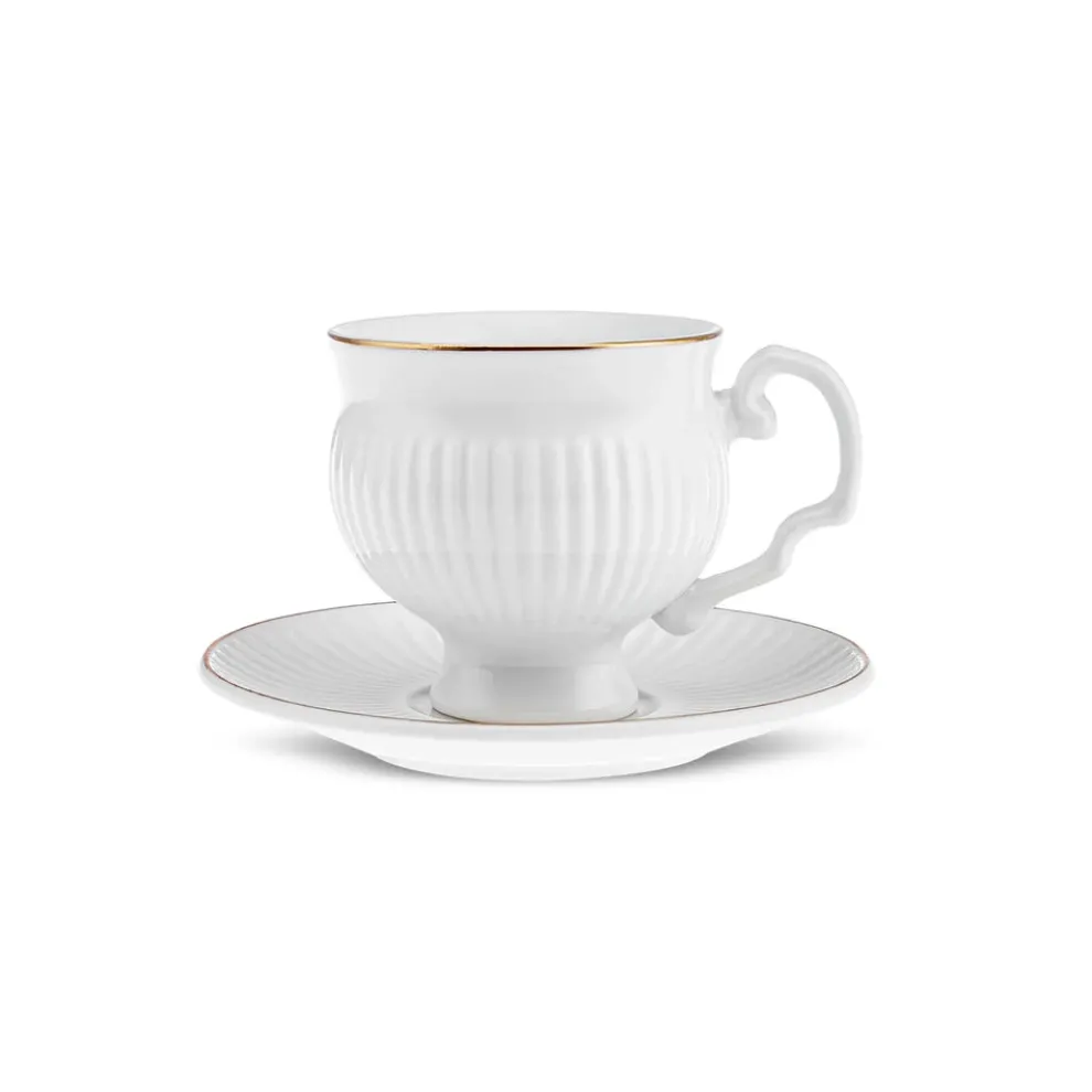 Karaca Malta 12-Piece Bone Espresso Turkish Coffee Cup Set for 6 People, 100ml, White Gold