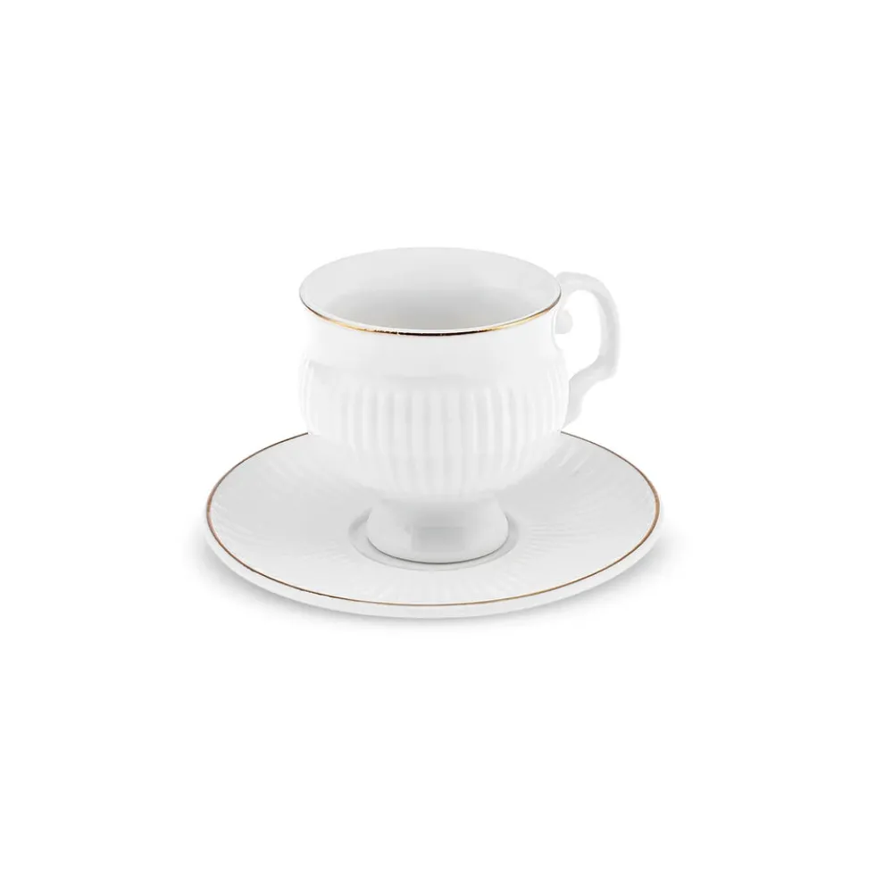 Karaca Malta 12-Piece Bone Espresso Turkish Coffee Cup Set for 6 People, 100ml, White Gold