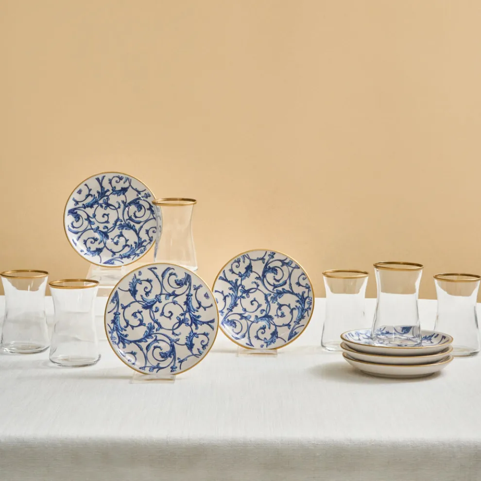 Karaca Mare 12-Piece Glass Turkish Tea Set for 6 People, 170ml, Transparent