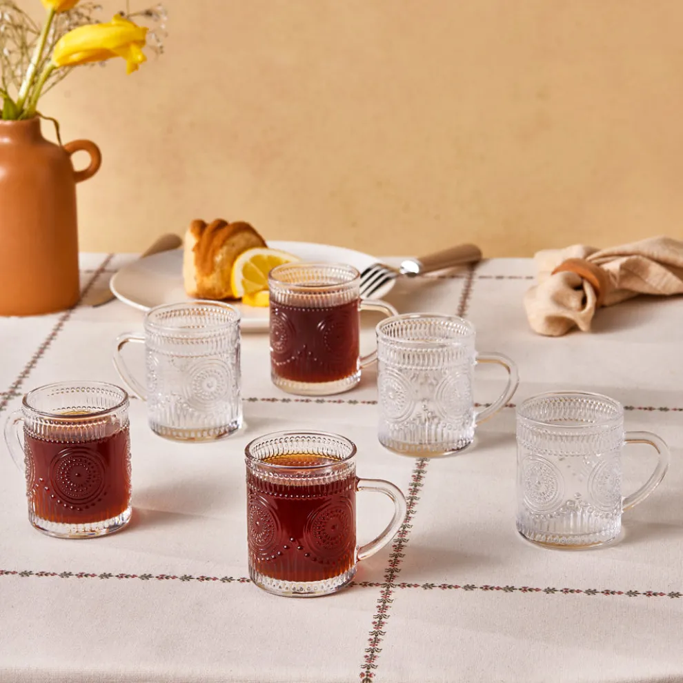 Karaca Margo 6-Piece Glass Turkish Tea Set for 6 People, 155ml, Transparent