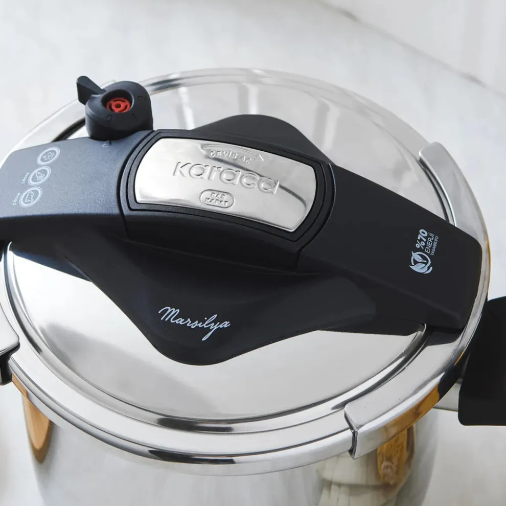 Karaca Marsilya Stainless Steel Induction Pressure Cooker Set, 7L, Silver Black