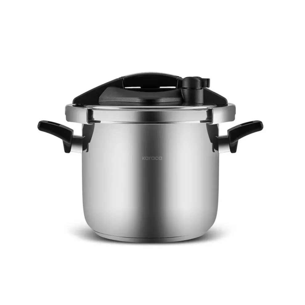Karaca Marsilya Stainless Steel Induction Pressure Cooker Set, 7L, Silver Black