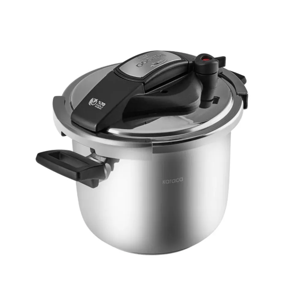 Karaca Marsilya Stainless Steel Induction Pressure Cooker Set, 7L, Silver Black