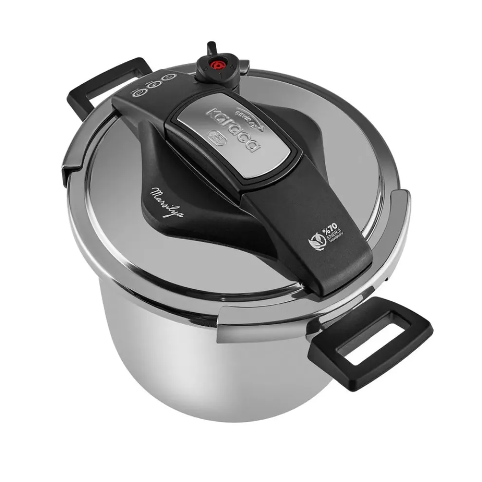Karaca Marsilya Stainless Steel Induction Pressure Cooker Set, 7L, Silver Black