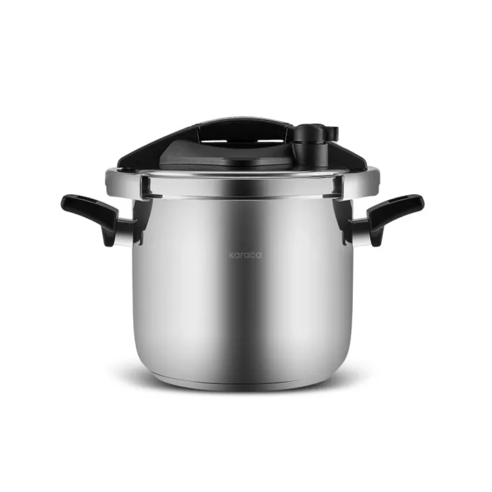 Karaca Marsilya Stainless Steel Induction Pressure Cooker Set, 7L, Silver Black