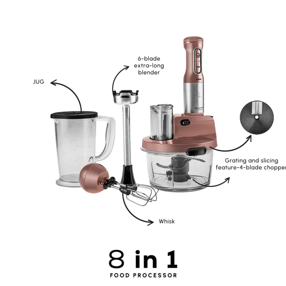 Karaca Mastermaid ProSteel Glass 8 in 1 Food Processor, 2500W, Rosegold