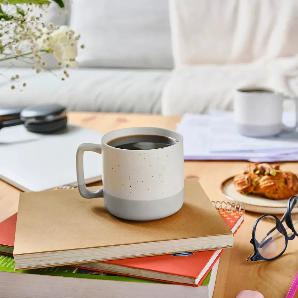 Karaca Maybel Stoneware Mug, 400ml, White-Grey Orange