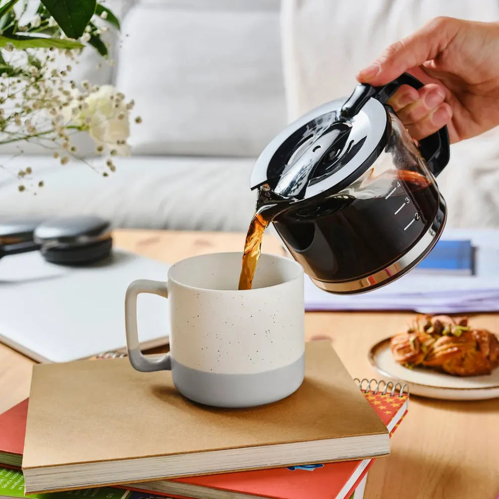 Karaca Maybel Stoneware Mug, 400ml, White-Grey Orange