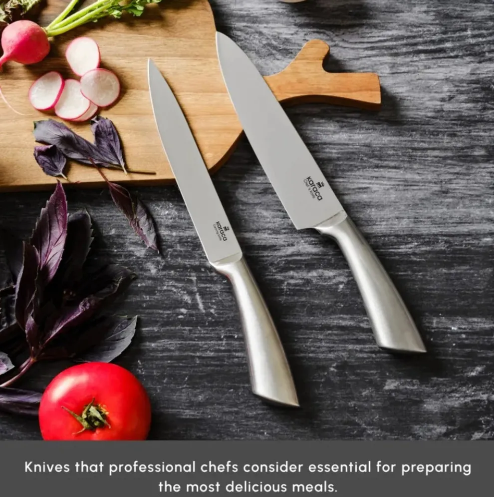 Karaca Meister Bremen 9-Piece German Stainless Steel Knife Set with Stand, Silver