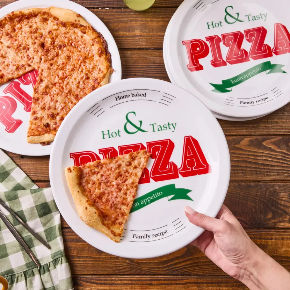 Karaca Milano 5-Piece Porcelain Pizza Serving Platter Set for 4 People, White Multi