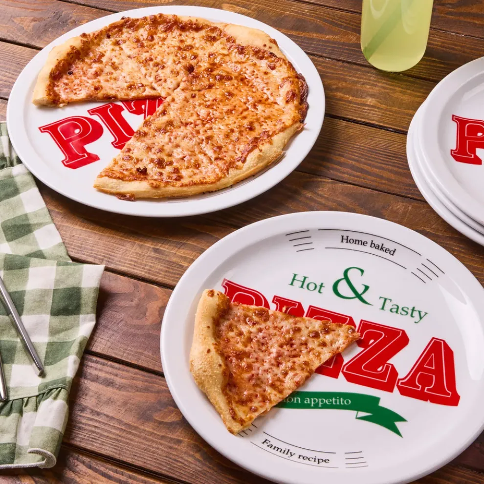 Karaca Milano 5-Piece Porcelain Pizza Serving Platter Set for 4 People, White Multi