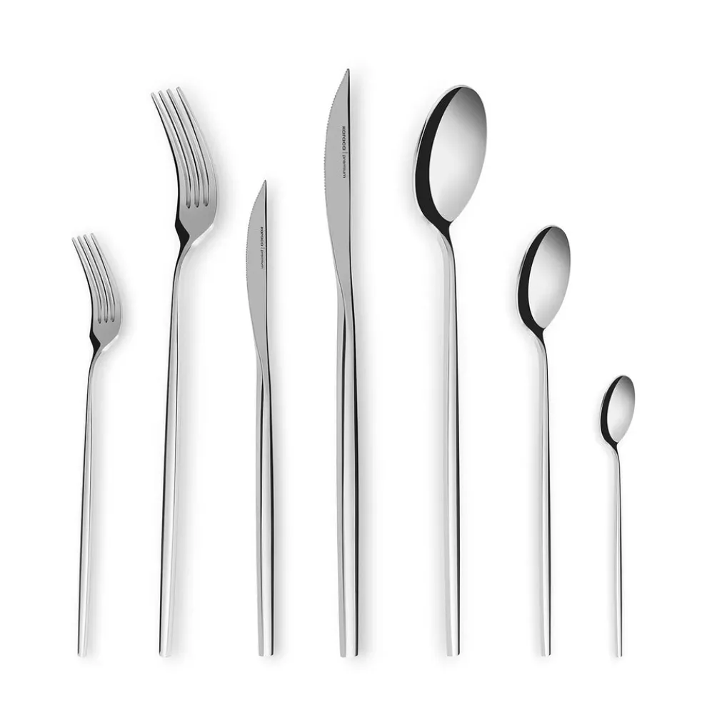 Karaca Mild 84-Piece 316+ Stainless Steel Cutlery Set for 12 People, Silver