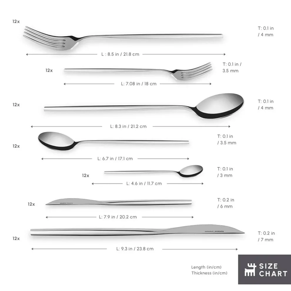 Karaca Mild 84-Piece 316+ Stainless Steel Cutlery Set for 12 People, Silver