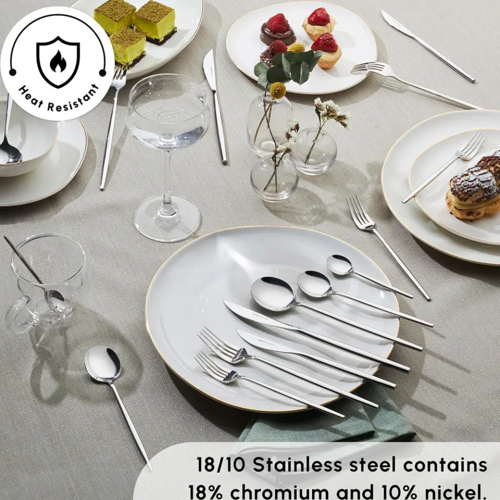 Karaca Mild 84-Piece 316+ Stainless Steel Cutlery Set for 12 People, Silver