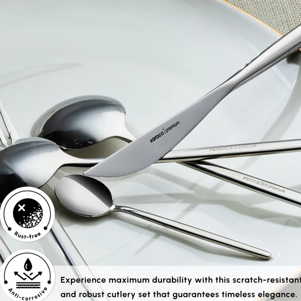 Karaca Mild 84-Piece 316+ Stainless Steel Cutlery Set for 12 People, Silver