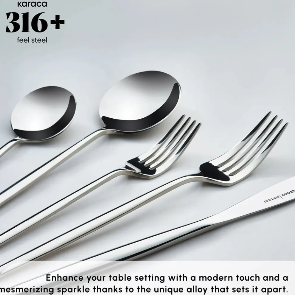 Karaca Mild 84-Piece 316+ Stainless Steel Cutlery Set for 12 People, Silver