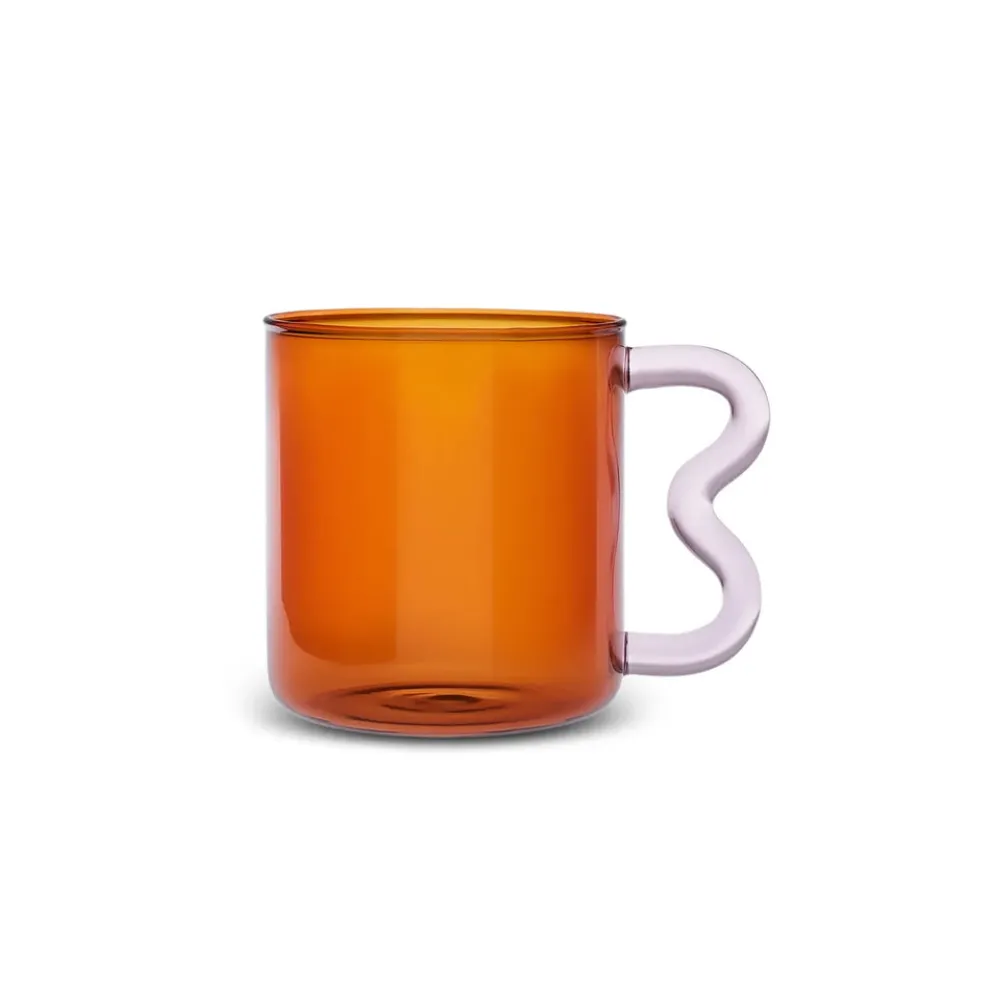 Karaca Miracle Glass Mug, 450ml, Amber Pink Zigzag