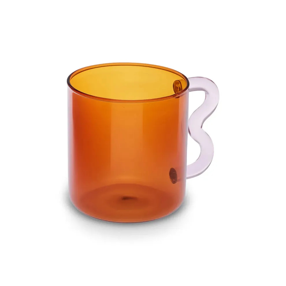 Karaca Miracle Glass Mug, 450ml, Amber Pink Zigzag