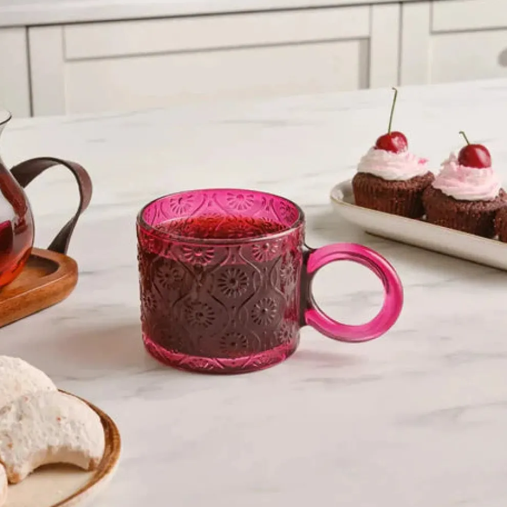 Karaca Miracle Glass Mug, 240ml, Pink Circle