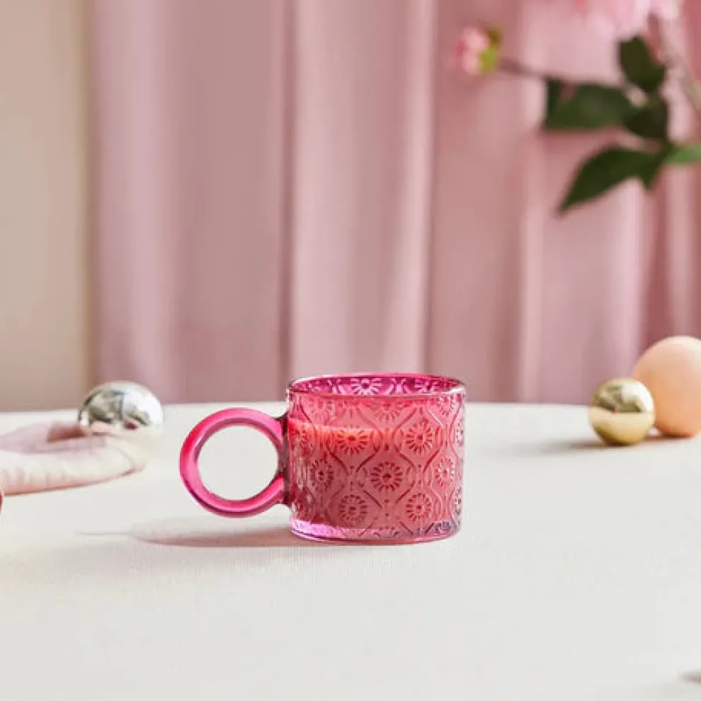 Karaca Miracle Glass Mug, 240ml, Pink Circle