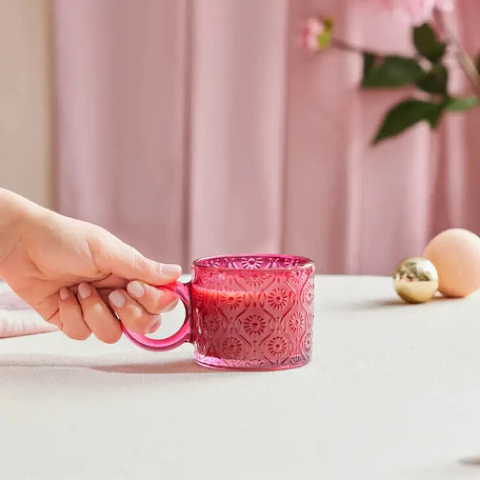 Karaca Miracle Glass Mug, 240ml, Pink Circle