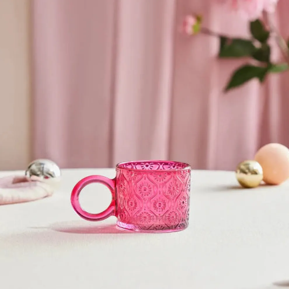 Karaca Miracle Glass Mug, 240ml, Pink Circle
