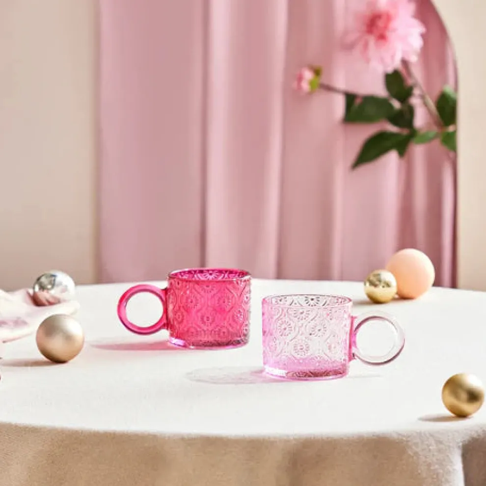 Karaca Miracle Glass Mug, 240ml, Pink Circle