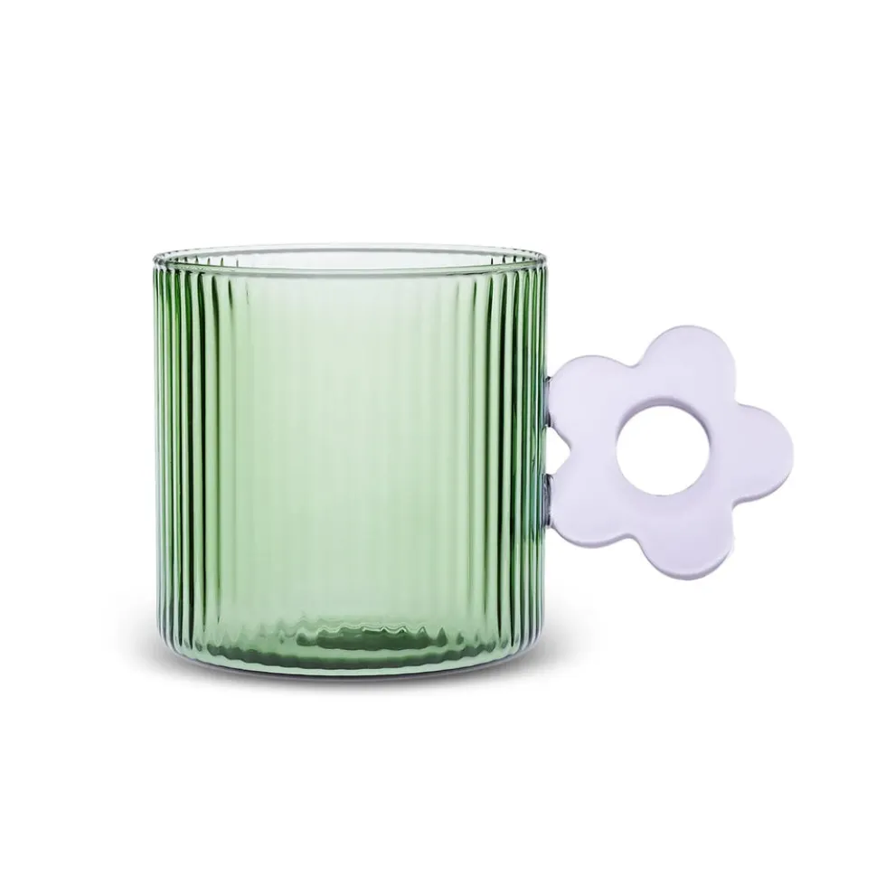 Karaca Miracle Glass Mug, 360ml, Blue Flower