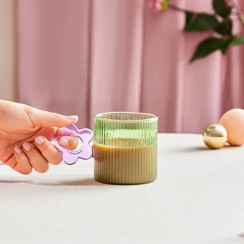 Karaca Miracle Glass Mug, 360ml, Blue Flower