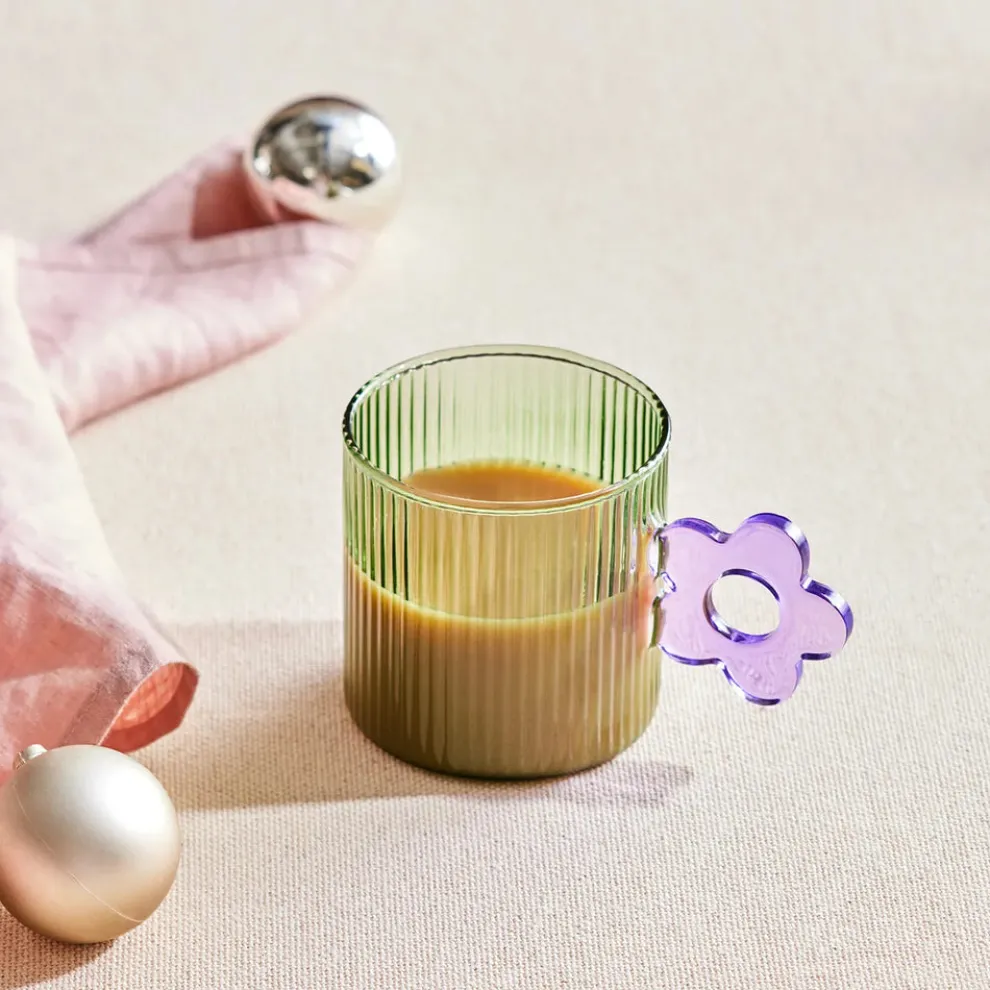 Karaca Miracle Glass Mug, 360ml, Blue Flower