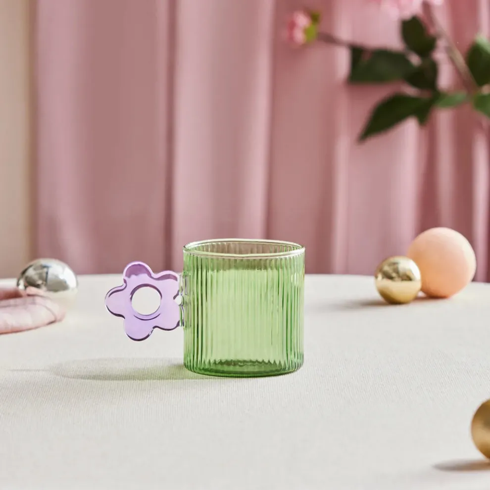 Karaca Miracle Glass Mug, 360ml, Blue Flower