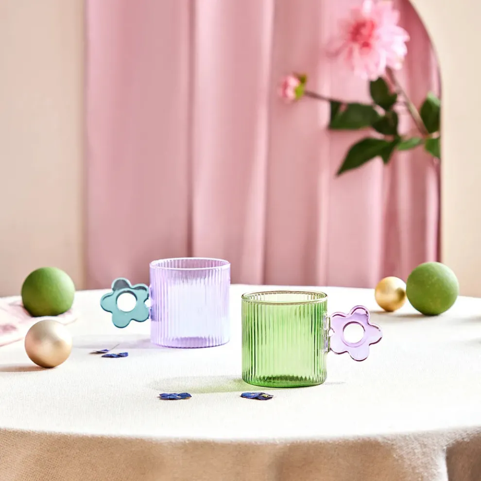 Karaca Miracle Glass Mug, 360ml, Blue Flower