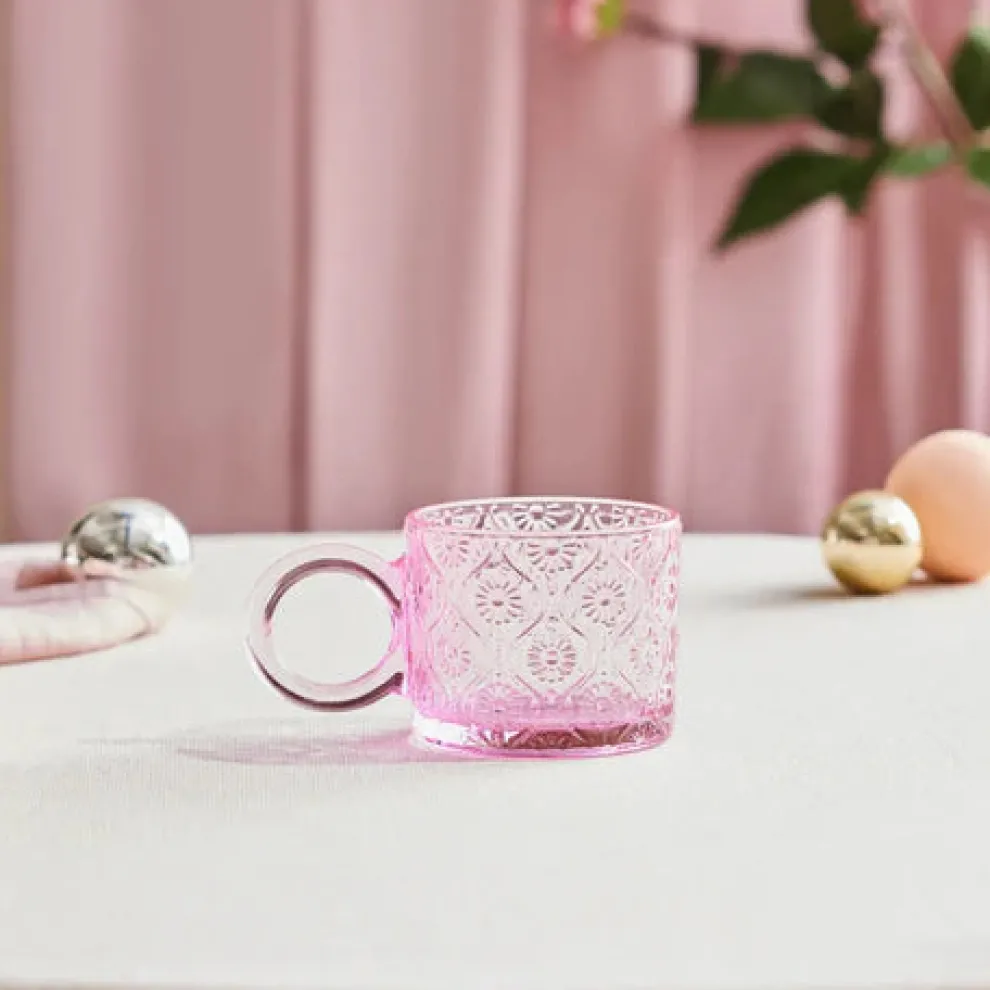 Karaca Miracle Glass Mug, 240ml, Powder Pink Circle