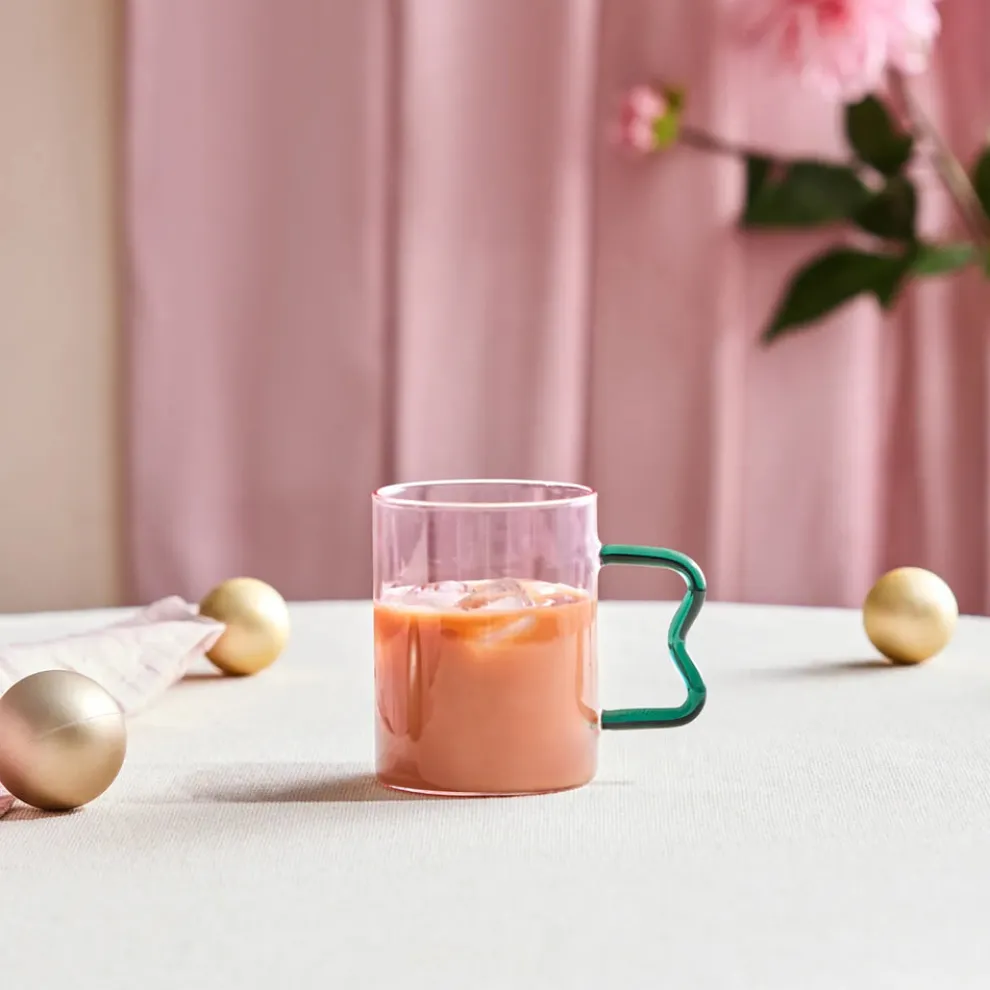 Karaca Miracle Glass Mug, 450ml, Green Zigzag