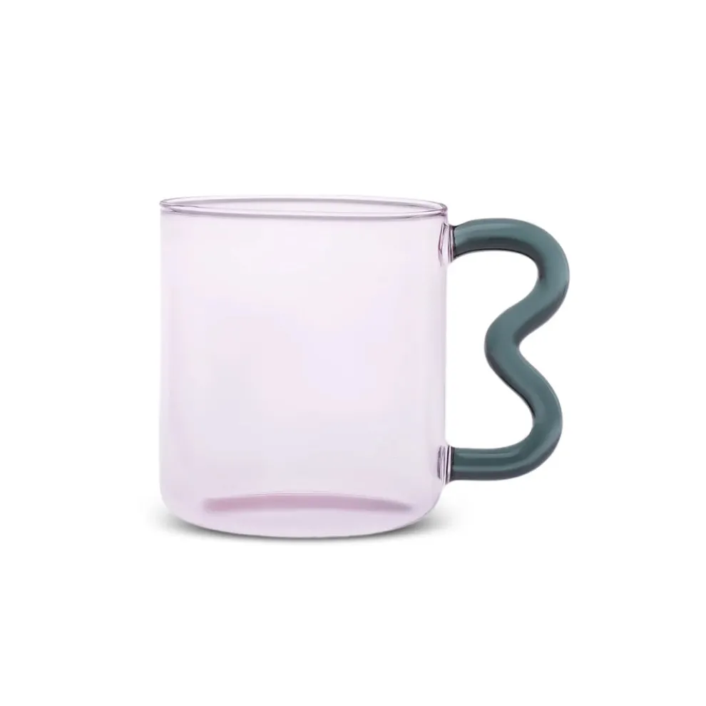 Karaca Miracle Glass Mug, 450ml, Green Zigzag