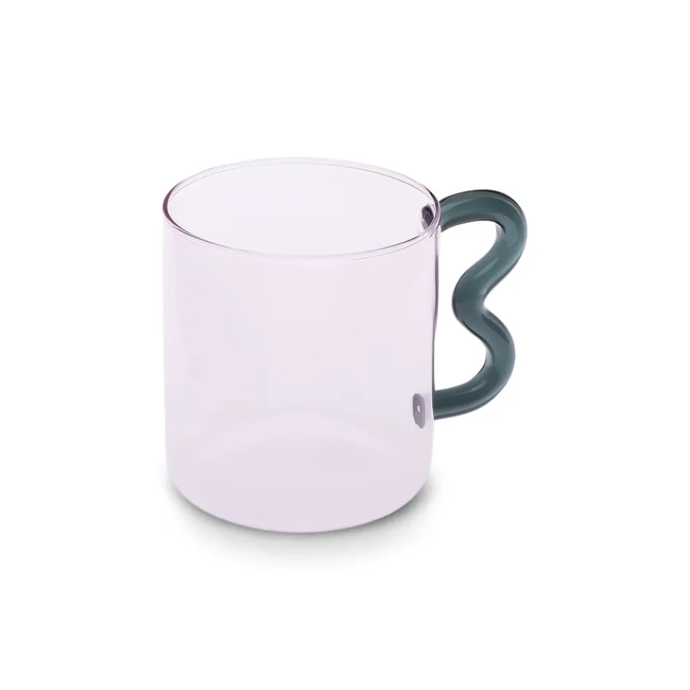 Karaca Miracle Glass Mug, 450ml, Green Zigzag