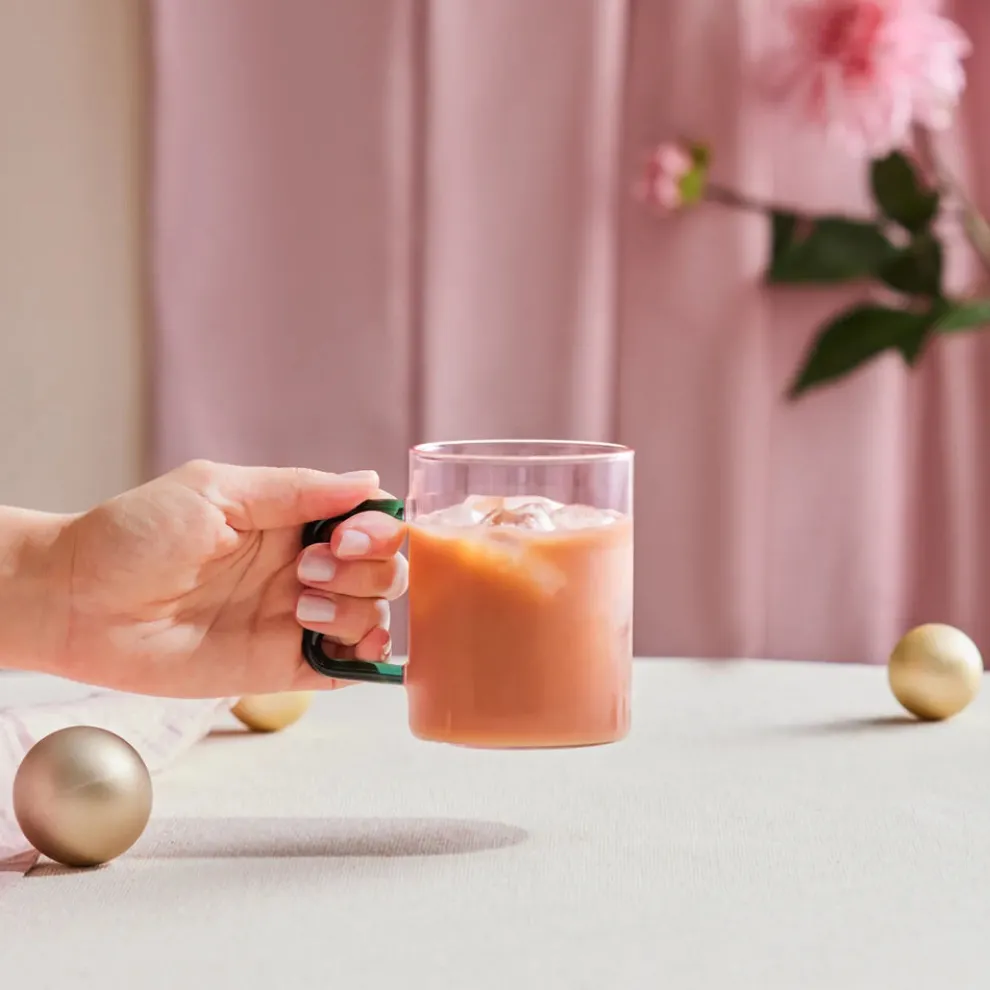 Karaca Miracle Glass Mug, 450ml, Green Zigzag