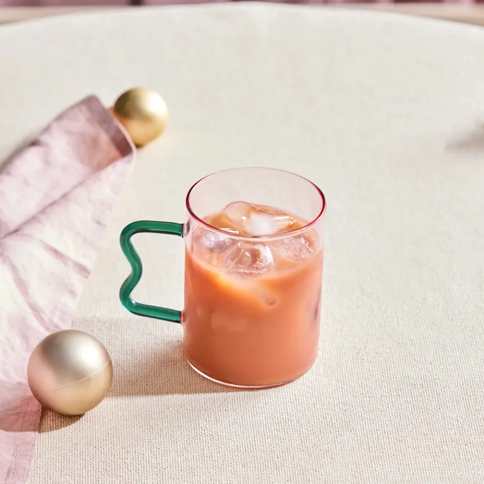 Karaca Miracle Glass Mug, 450ml, Green Zigzag