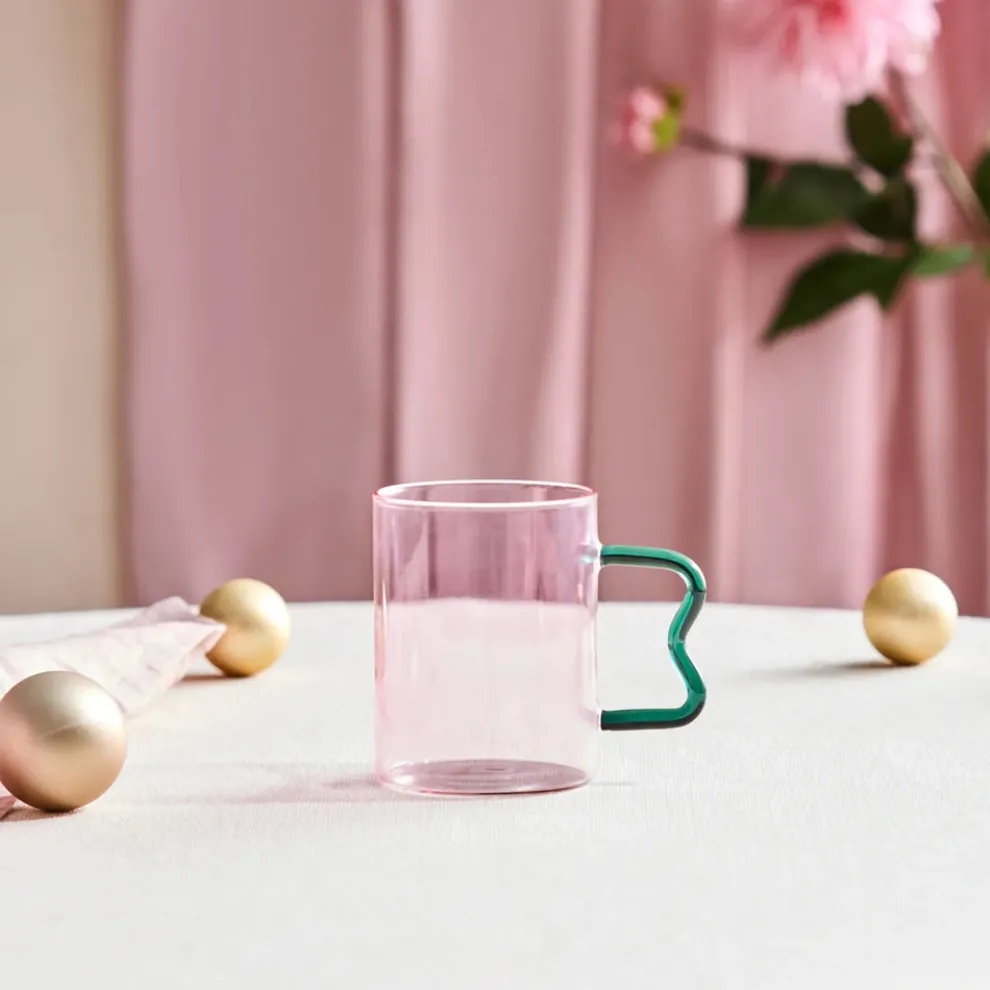 Karaca Miracle Glass Mug, 450ml, Green Zigzag